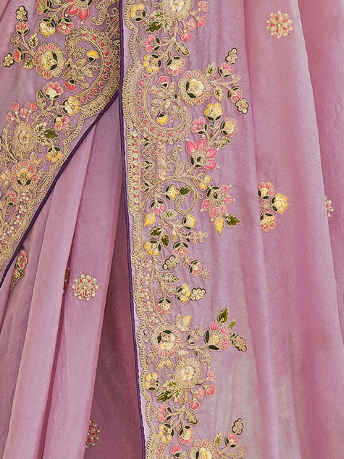 Odette Lavender Georgette Embroidered Elegant Saree For Women - Image 4