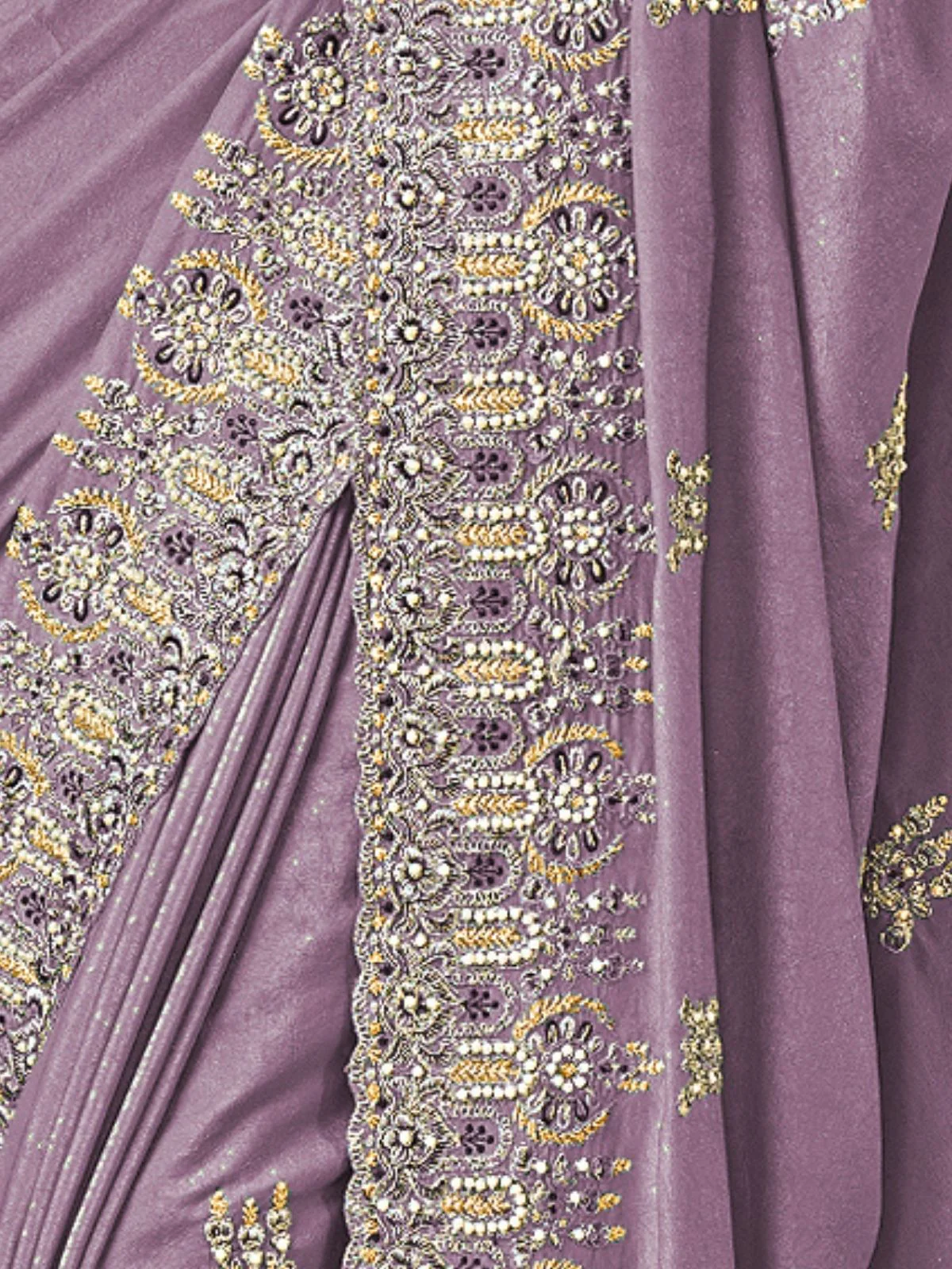 Odette Lavender Georgette Embroidered Elegant Saree For Women - Image 4