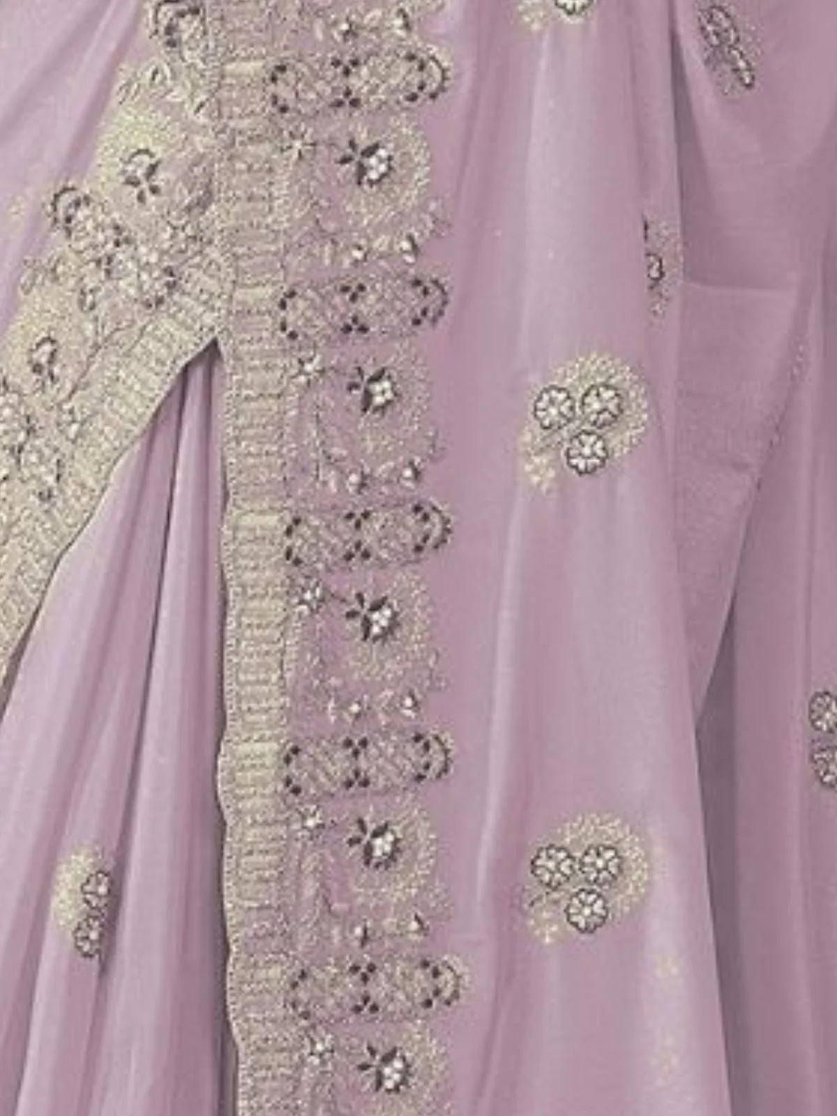 Odette Lavender Georgette Embroidered Elegant Saree For Women - Image 4