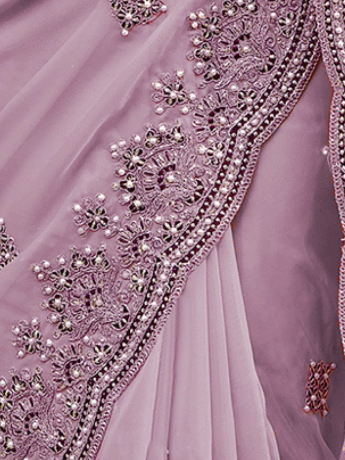 Odette Lavender Georgette Embroidered Elegant Saree For Women - Image 4