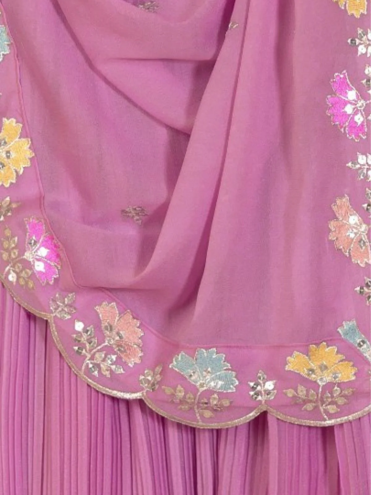 Odette Lavender Georgette Embroidered Semi-Stitched lehenga For Women - Image 5
