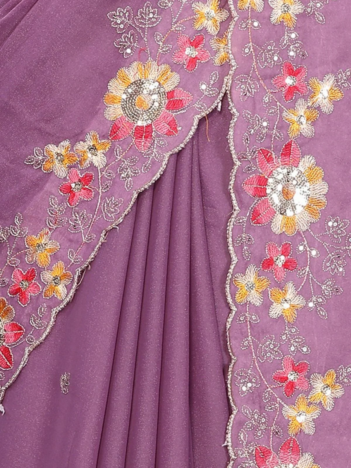 Odette Lavender Georgette Solid Saree For Women - Image 6