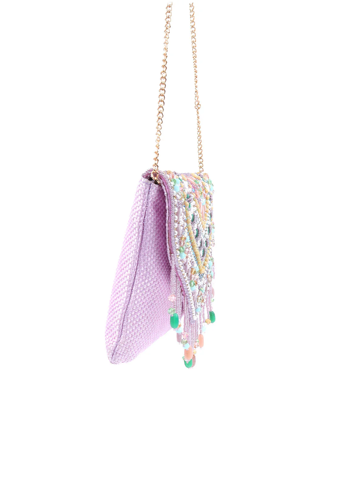 Odette Lavender Jute Embellished Sling Bag For Women - Image 4