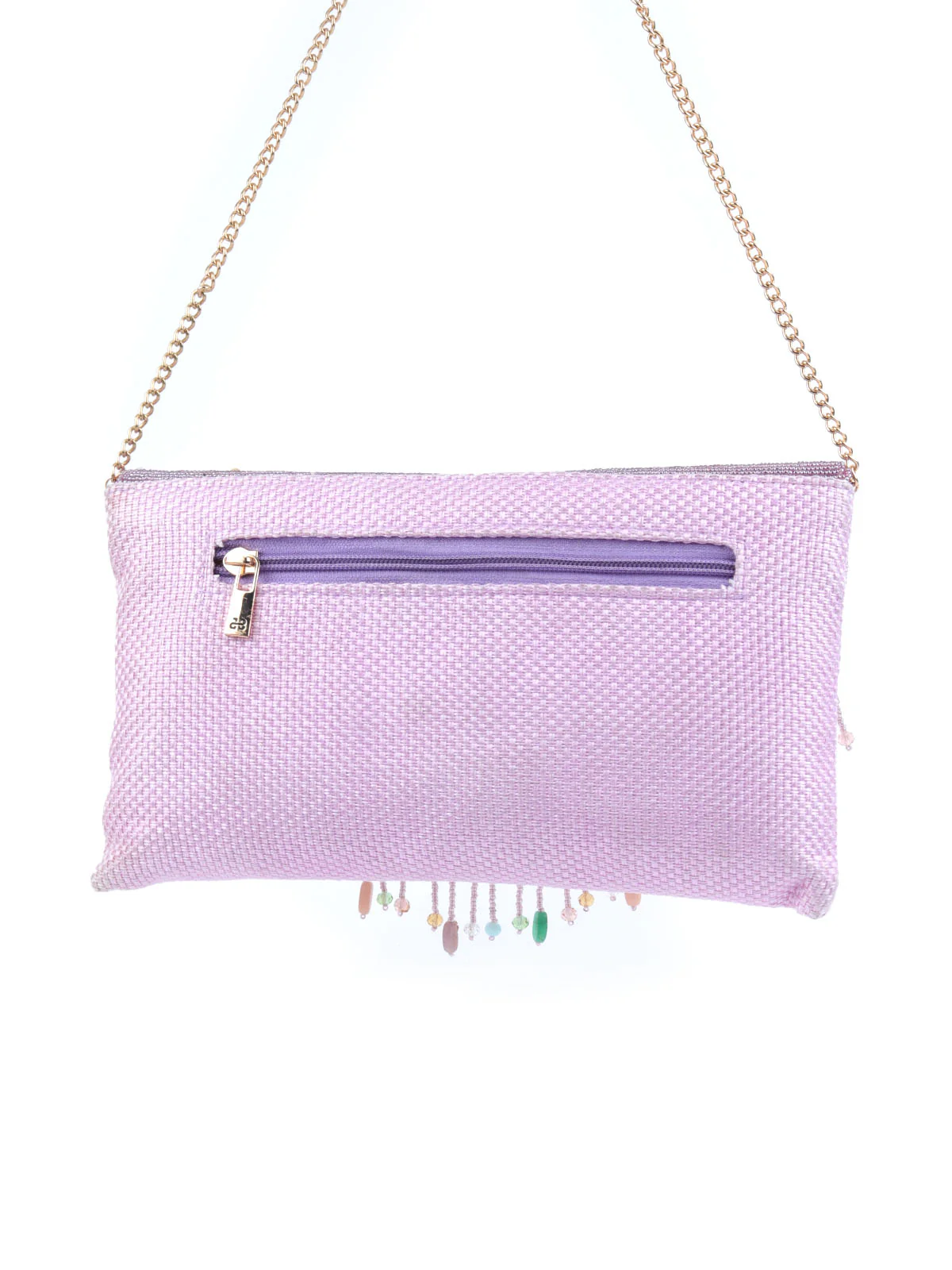 Odette Lavender Jute Embellished Sling Bag For Women - Image 5