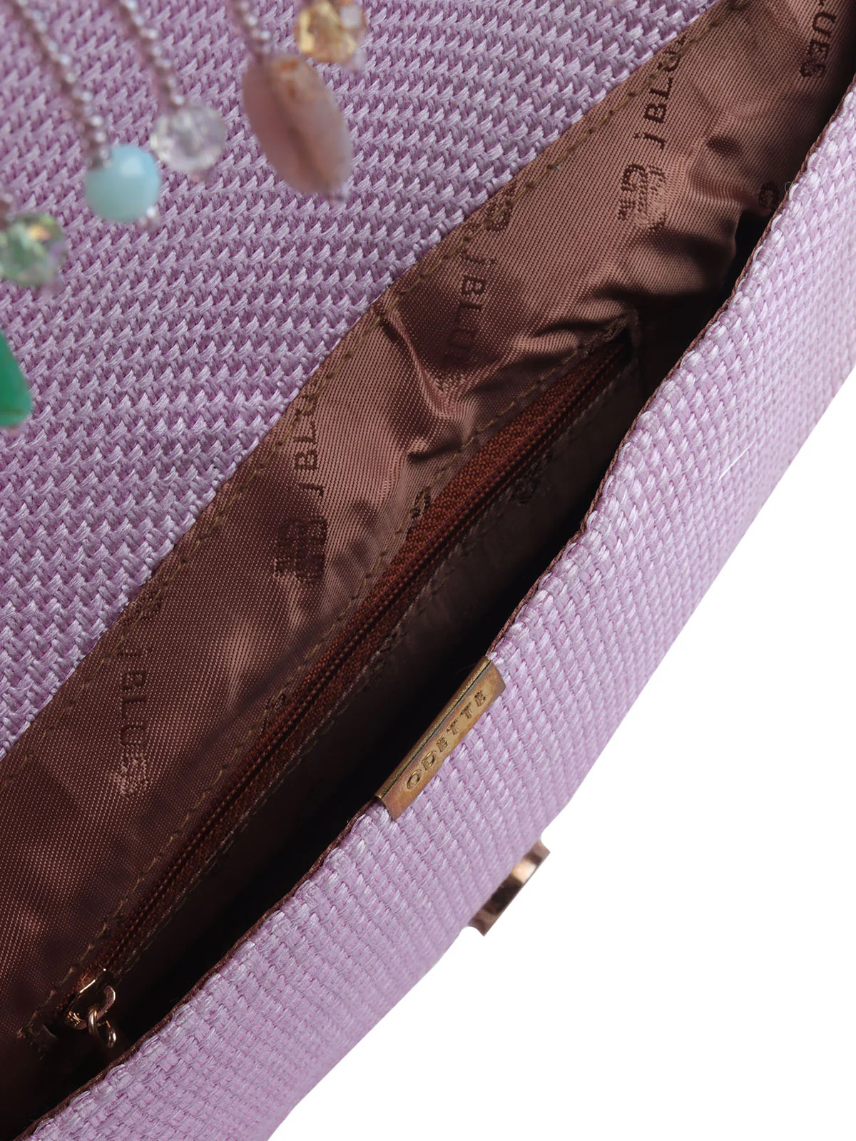 Odette Lavender Jute Embellished Sling Bag For Women - Image 6