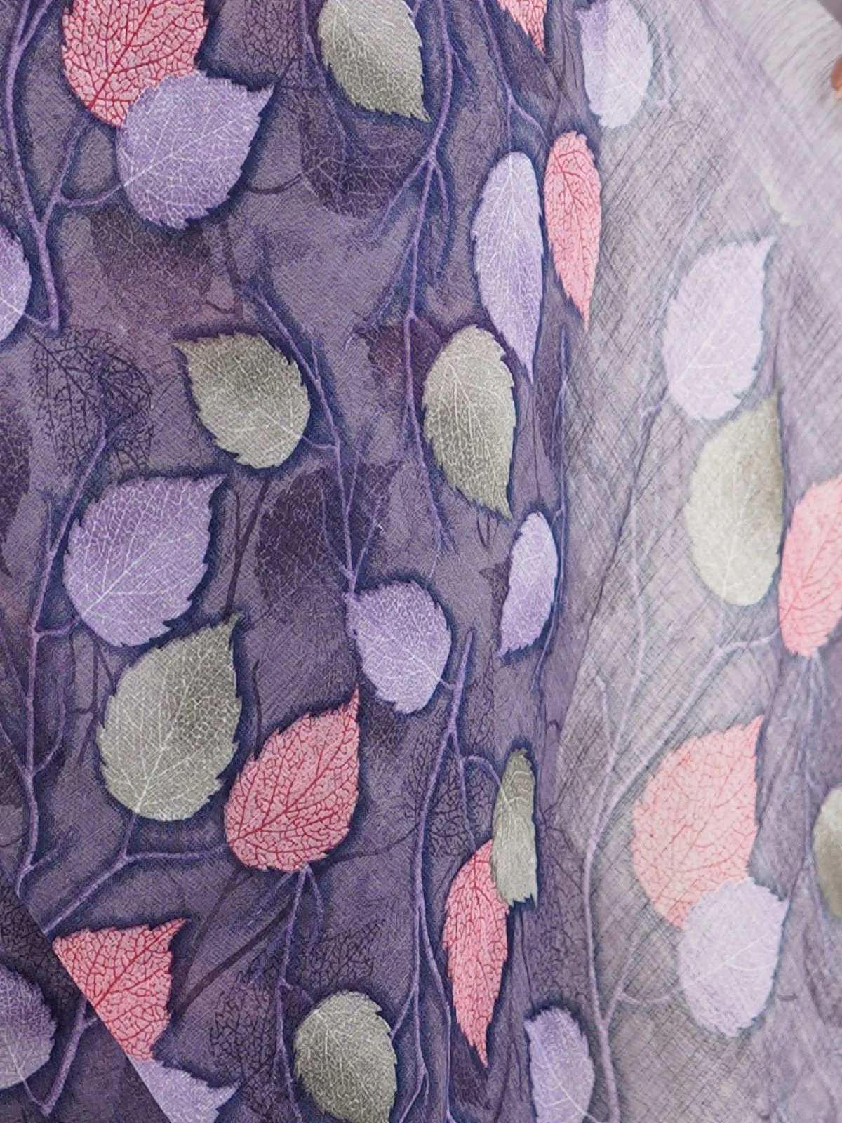 Odette Lavender Linen Cotton Printed Saree For Women - Image 5