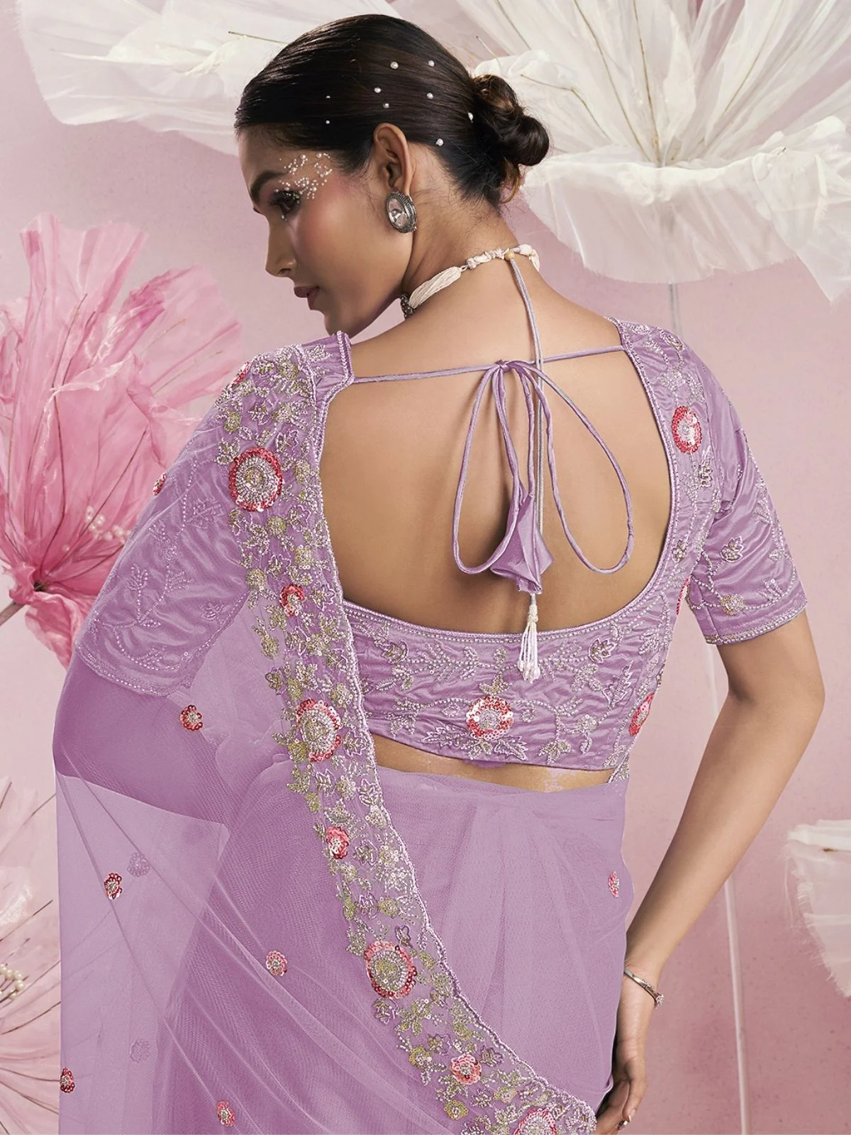 Odette Lavender Net Embellished Elegant Saree For Women - Image 3