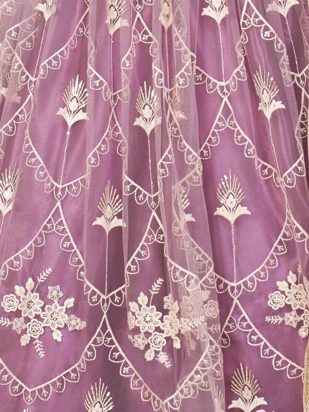 Odette Lavender Net Embroidered Semi Stitched Lehenga For Women - Image 5