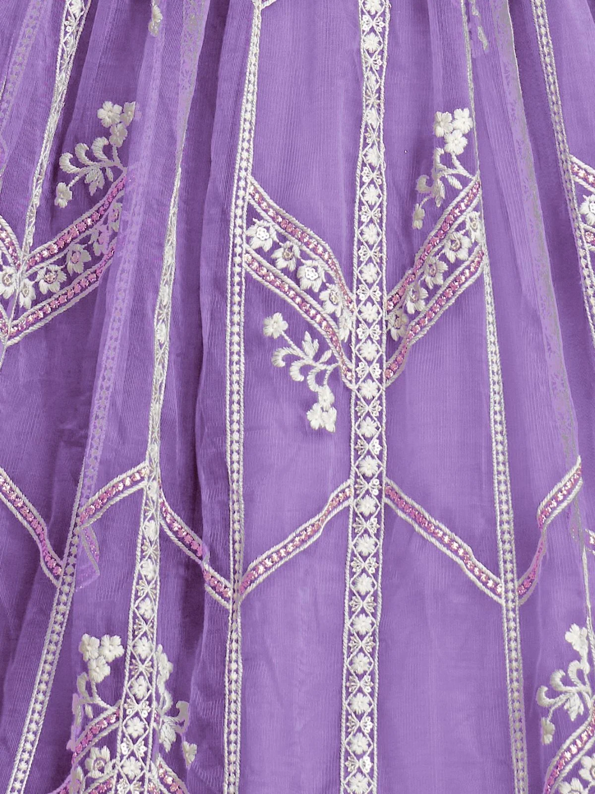 Odette Lavender Net Embroidered Semi Stitched Lehenga For Women - Image 4