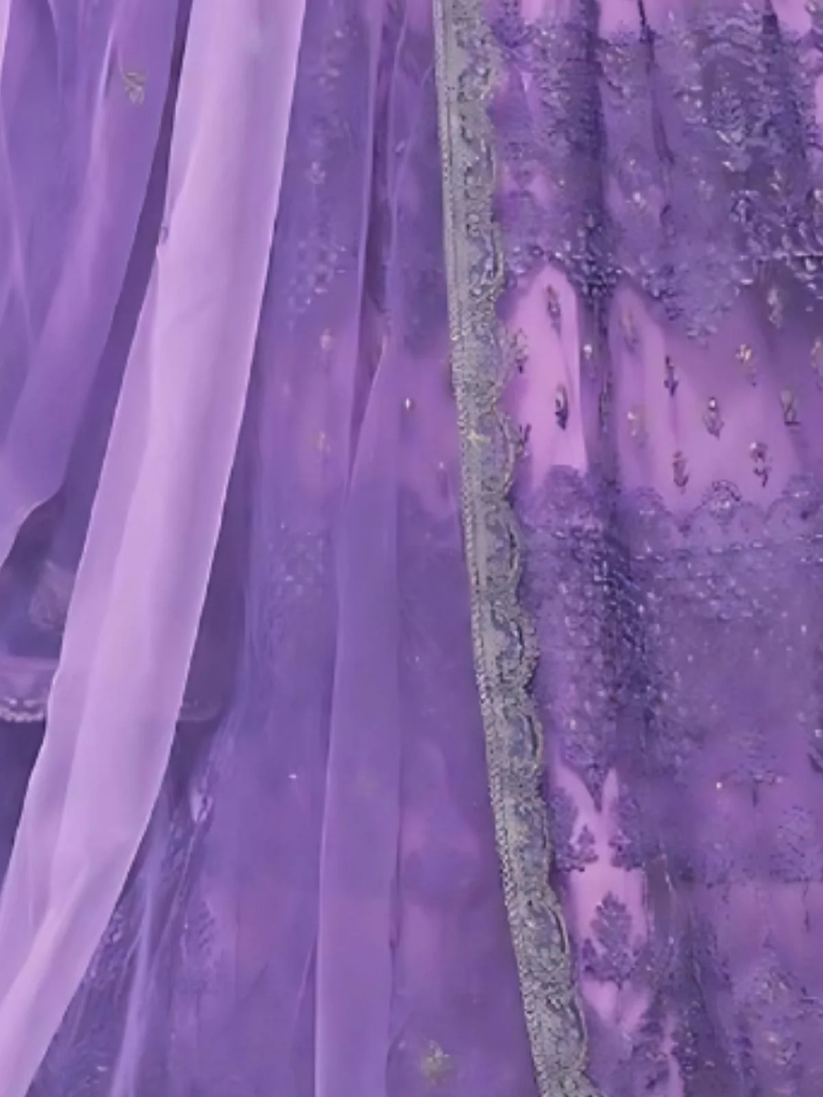 Odette Lavender Net Embroidered Semi-Stitched Lehenga For Women - Image 5