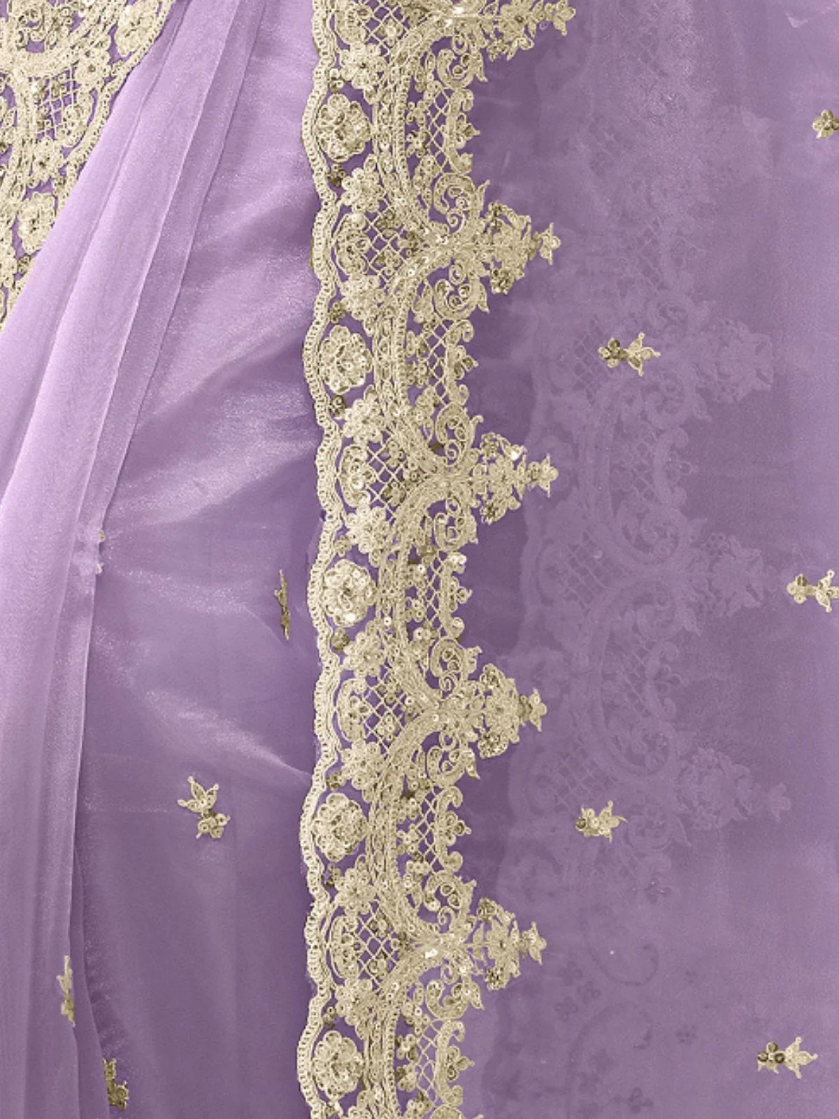 Odette Lavender Organza Embellished Elegant Saree For Women - Image 4