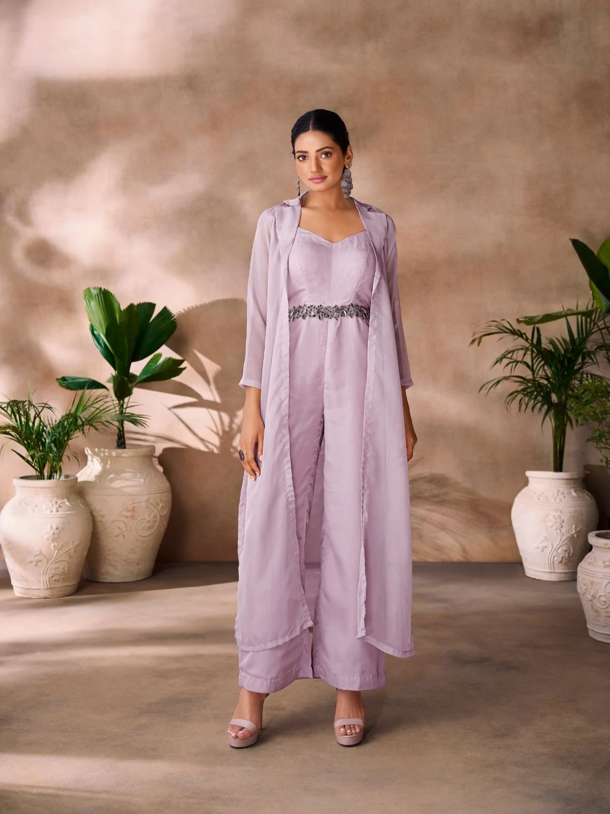 Odette Lavender Organza Embellished Jumpsuit For Women