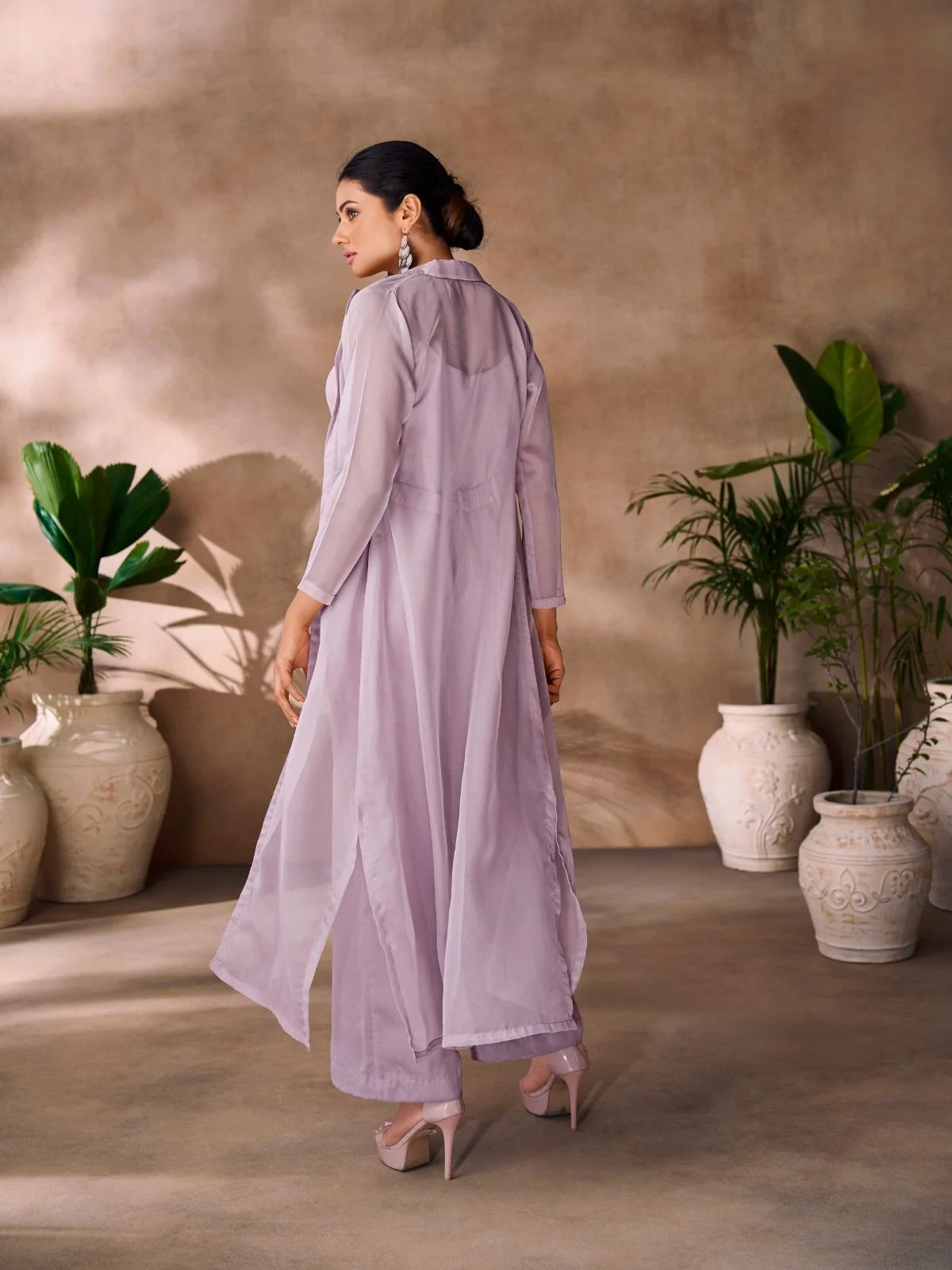 Odette Lavender Organza Embellished Jumpsuit For Women - Image 3