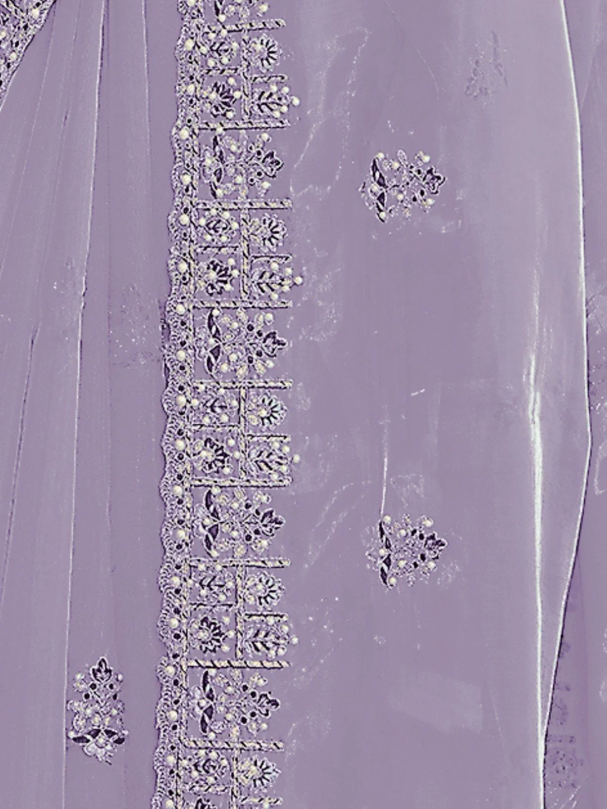 Odette Lavender Organza Embroidered Elegant Saree For Women - Image 4
