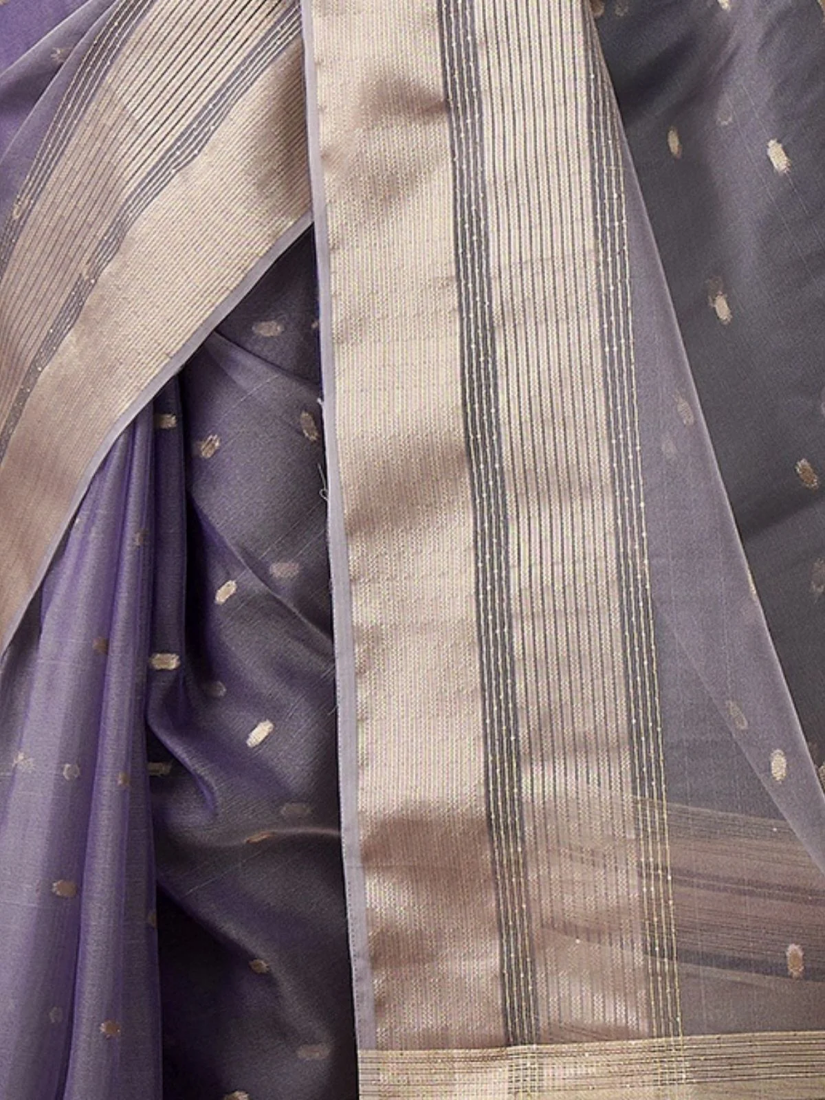 Odette Lavender Organza Woven Saree With Unstitched Blouse For Women - Image 6