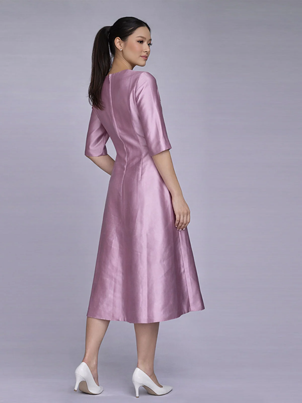 Odette Lavender Satin Embellished Dresses For Women - Image 3