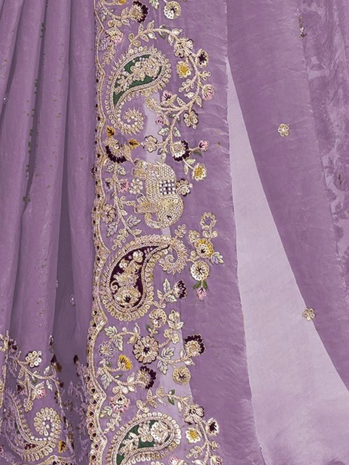 Odette Lavender Satin Embroidered Saree For Women - Image 4