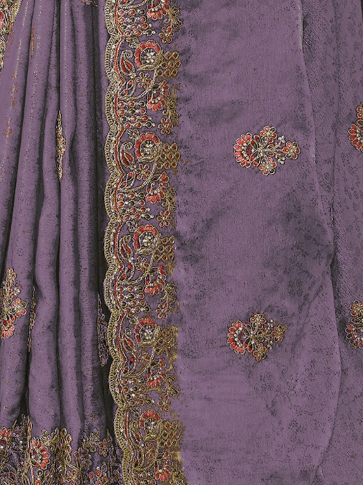 Odette Lavender Satin Embroidered Saree For Women - Image 3