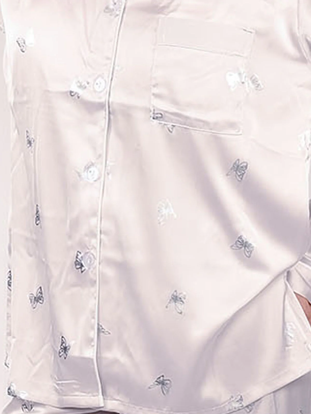 Odette Lavender Satin Printed Night Wear Set For Women - Image 6