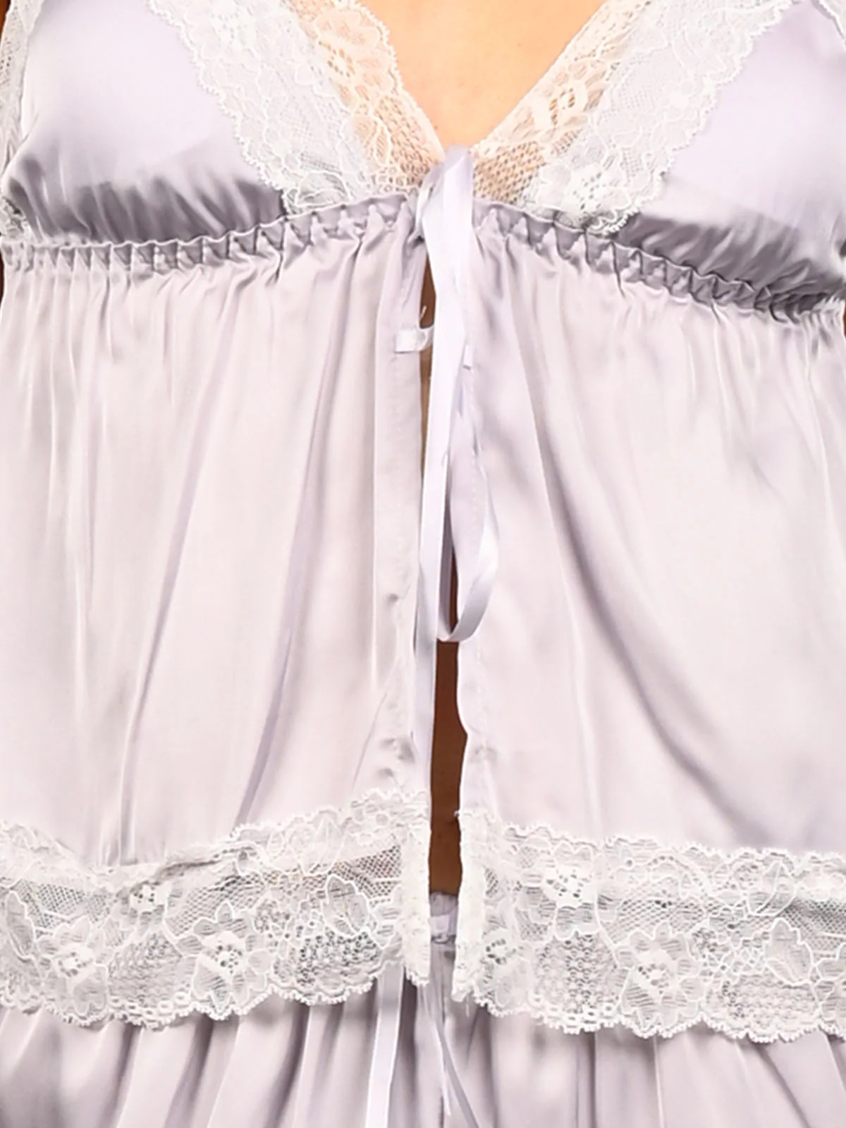Odette Lavender Satin Solid Night Wear Set For Women - Image 5