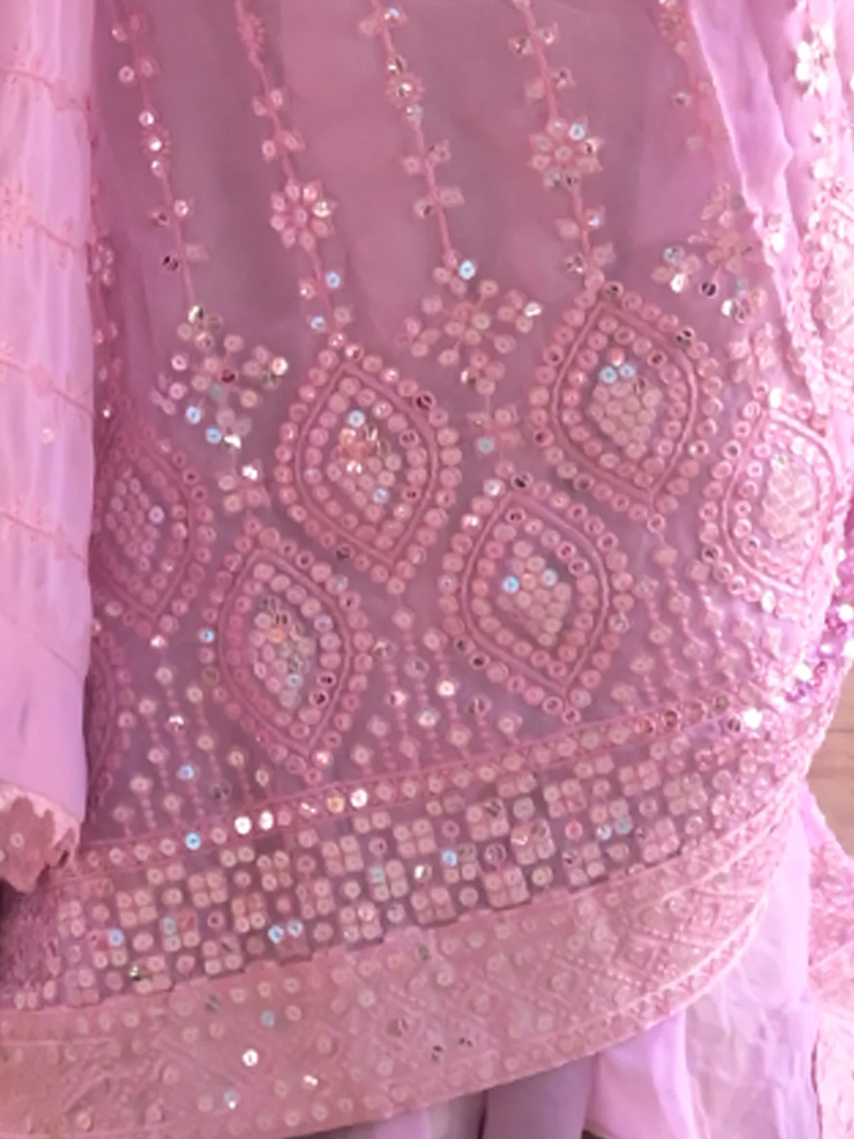 Odette Lavender Sequins Embroidered Georgette Saree with Unstitched Blouse for Women - Image 5