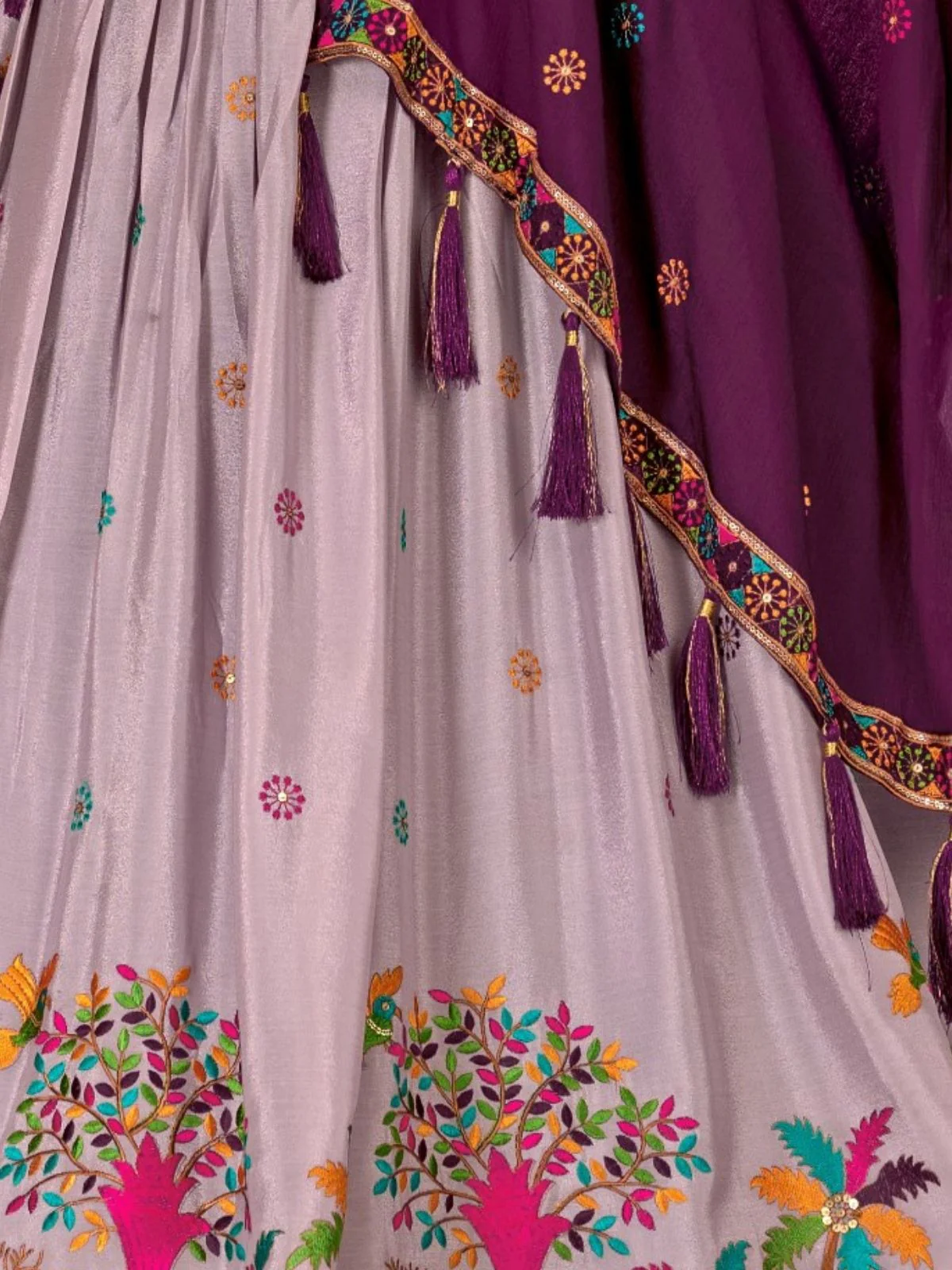 Odette Lavender Silk Blend Embroidered Semi-Stitched lehenga For Women - Image 5