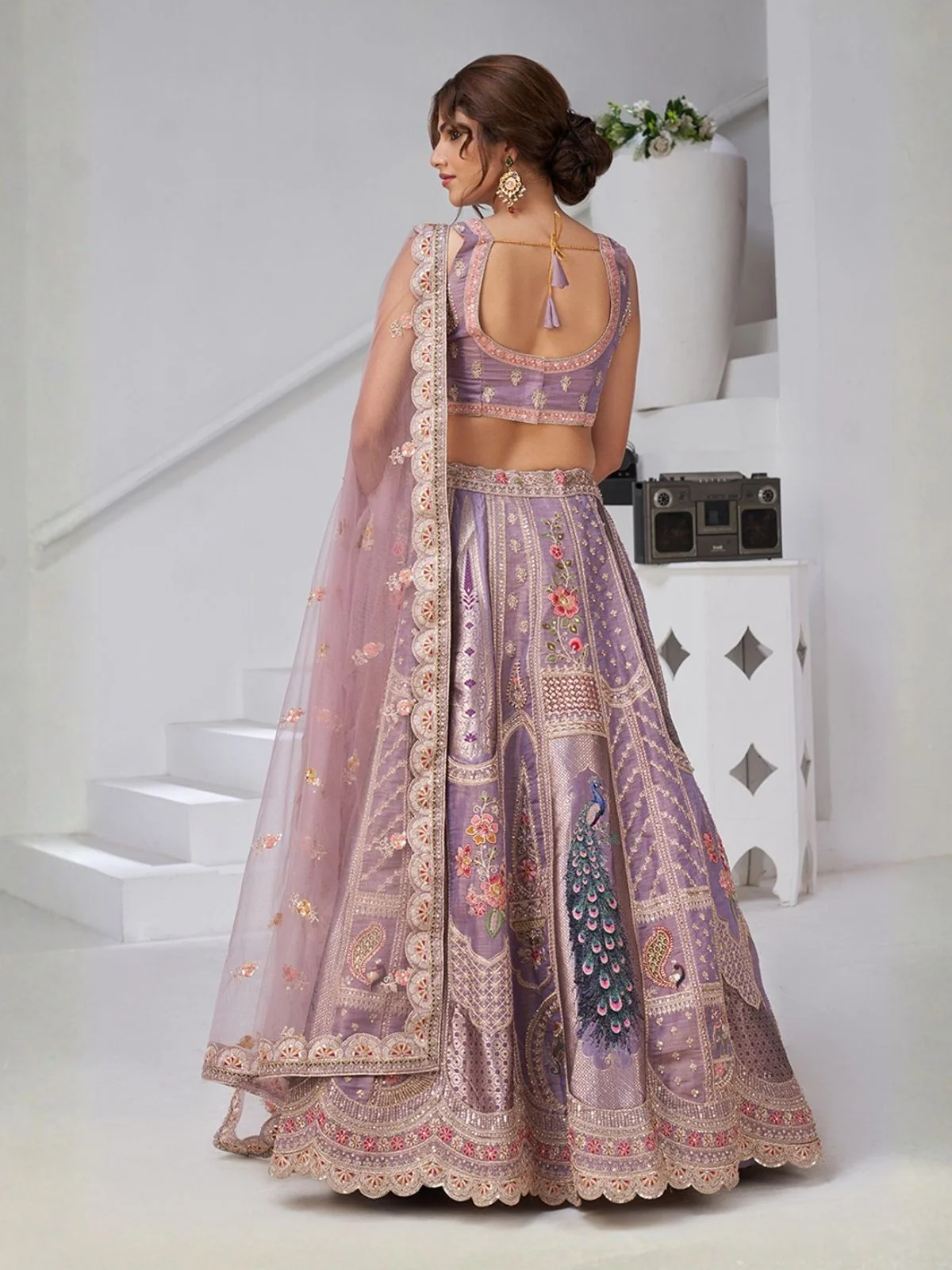 Odette Lavender Silk Blend Embroidered Semi-Stitched Lehenga For Women - Image 2