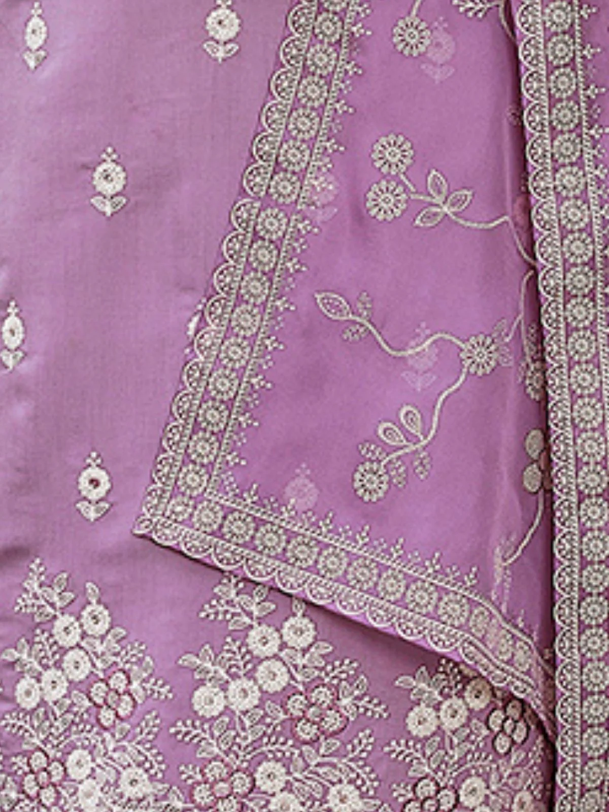 Odette Lavender Silk Blend Embroidered Stiched Kurta Set For Women - Image 5