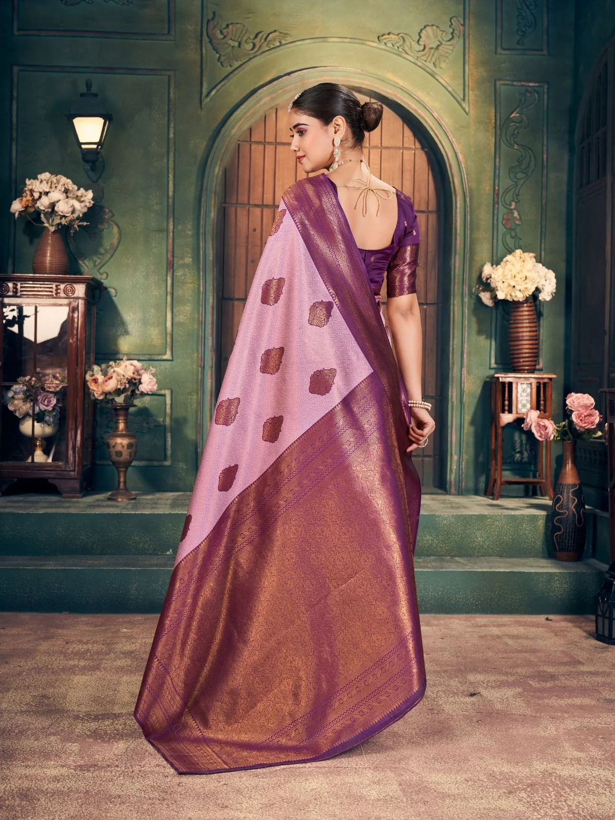 Odette Lavender Silk Blend Woven Saree For Women - Image 3