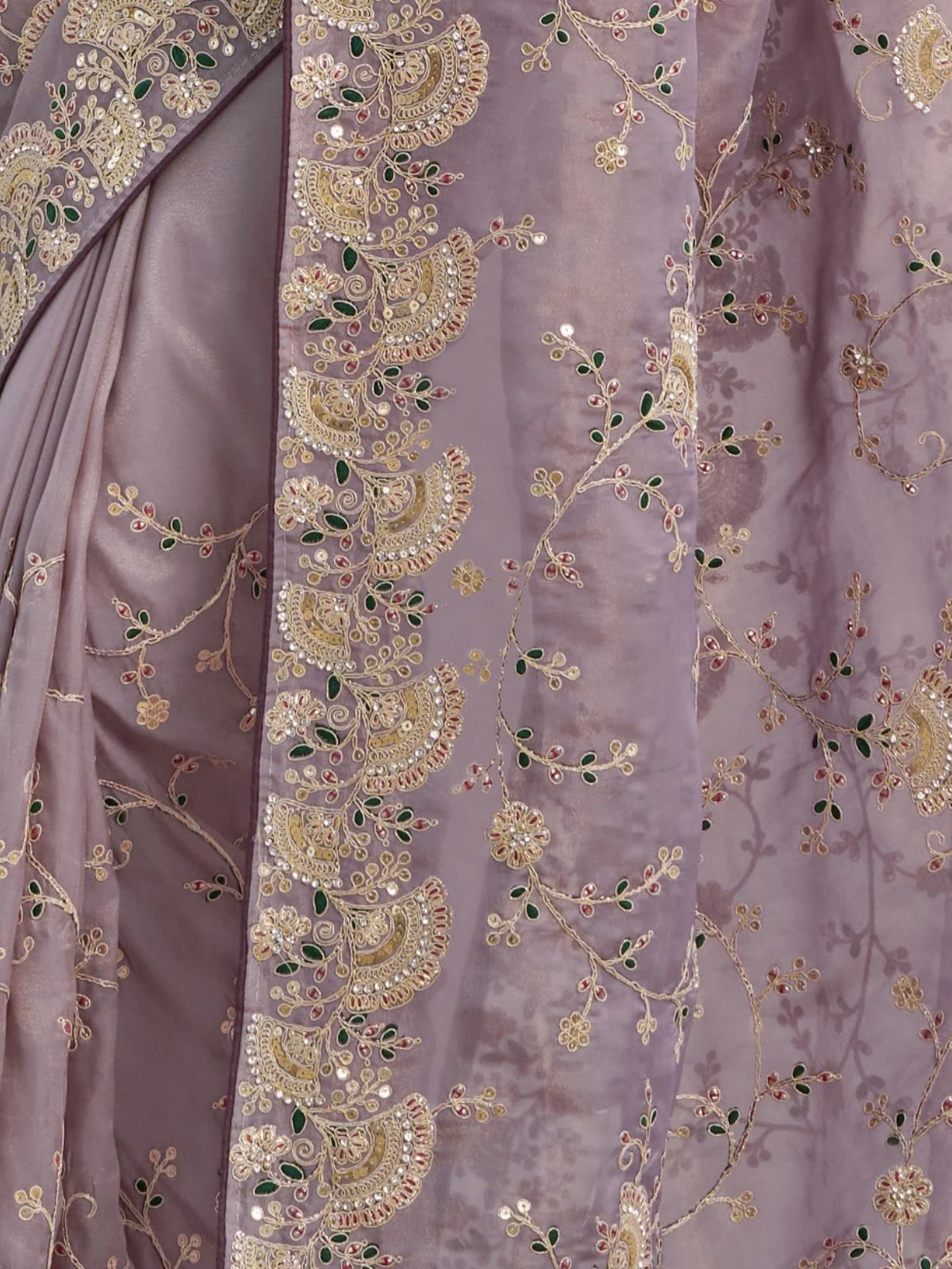Odette Lavender Silk Blend Embroidered Saree With Unstitched Blouse For Women - Image 4