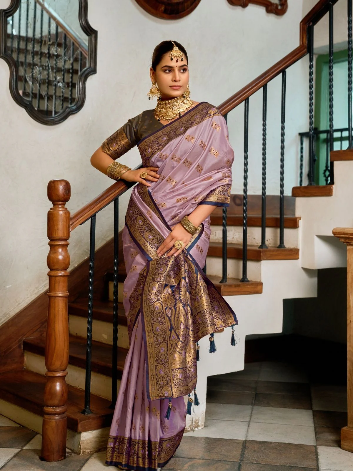 Odette Lavender Silk Woven Saree For Women