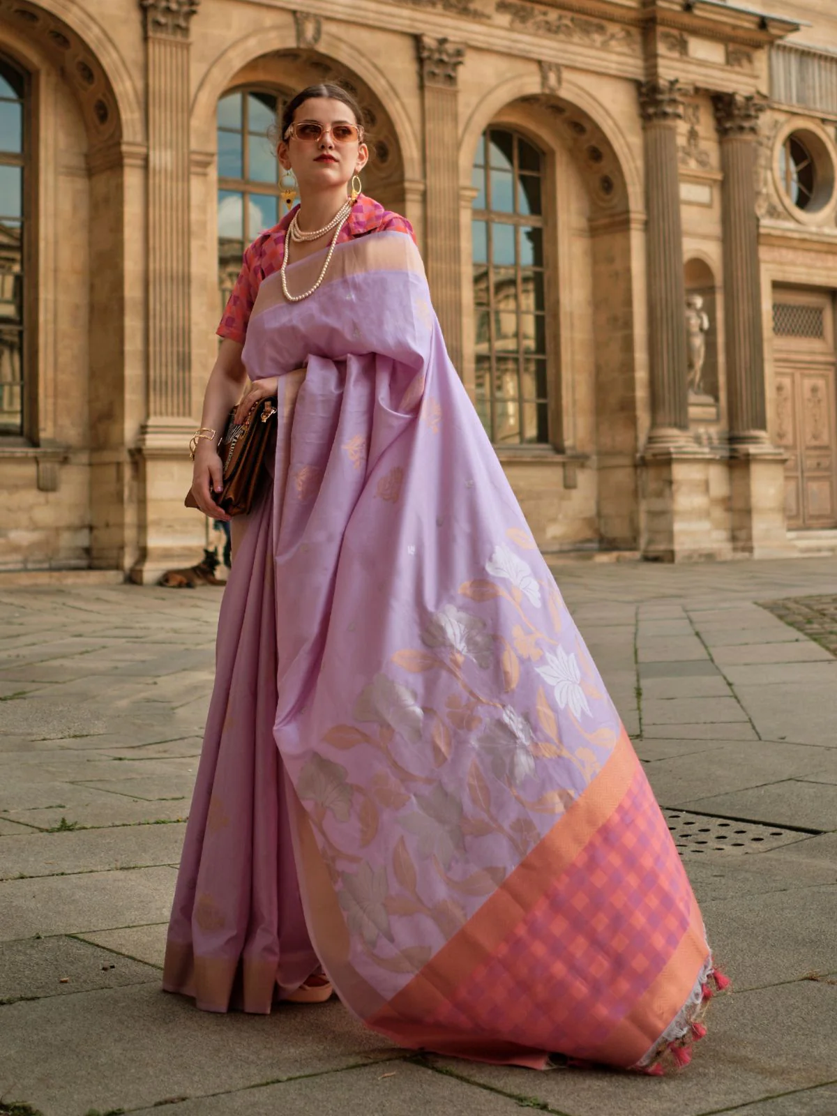 Odette Lavender Soft Silk Woven Saree With Unstitched Blouse For Women