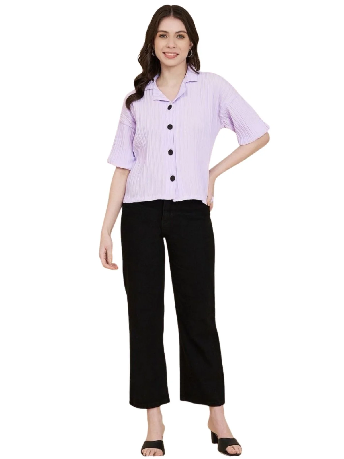 Odette Lavender Sugarcane Solid Shirt For Women