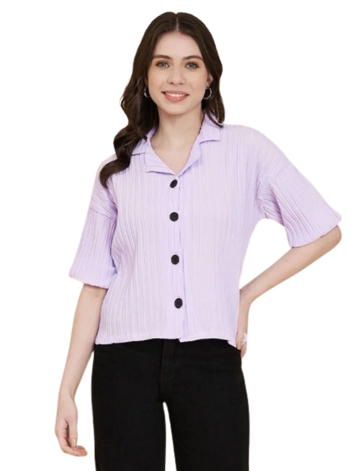 Odette Lavender Sugarcane Solid Shirt For Women - Image 2
