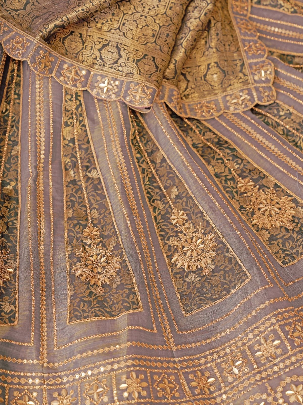 Odette Lavender Tissue Embroidered Semi-Stitched Lehenga For Women - Image 5
