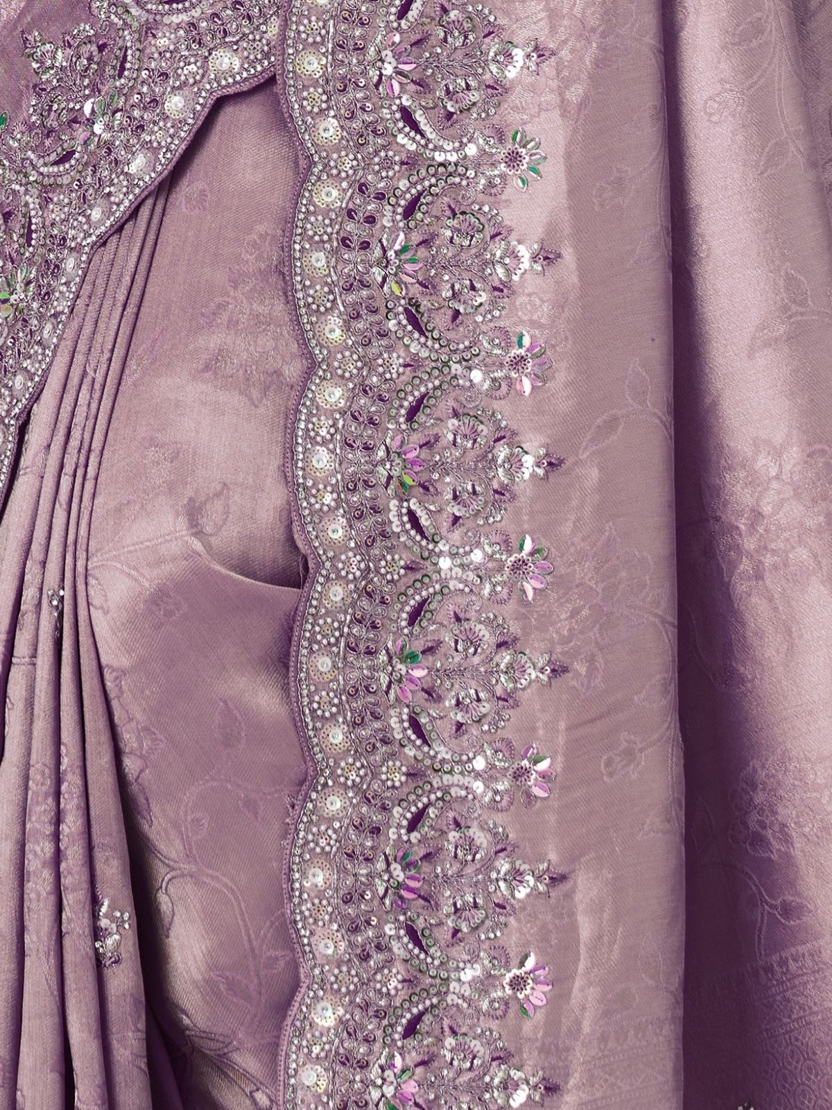 Odette Lavender Viscose Silk Embellished Saree For Women - Image 5