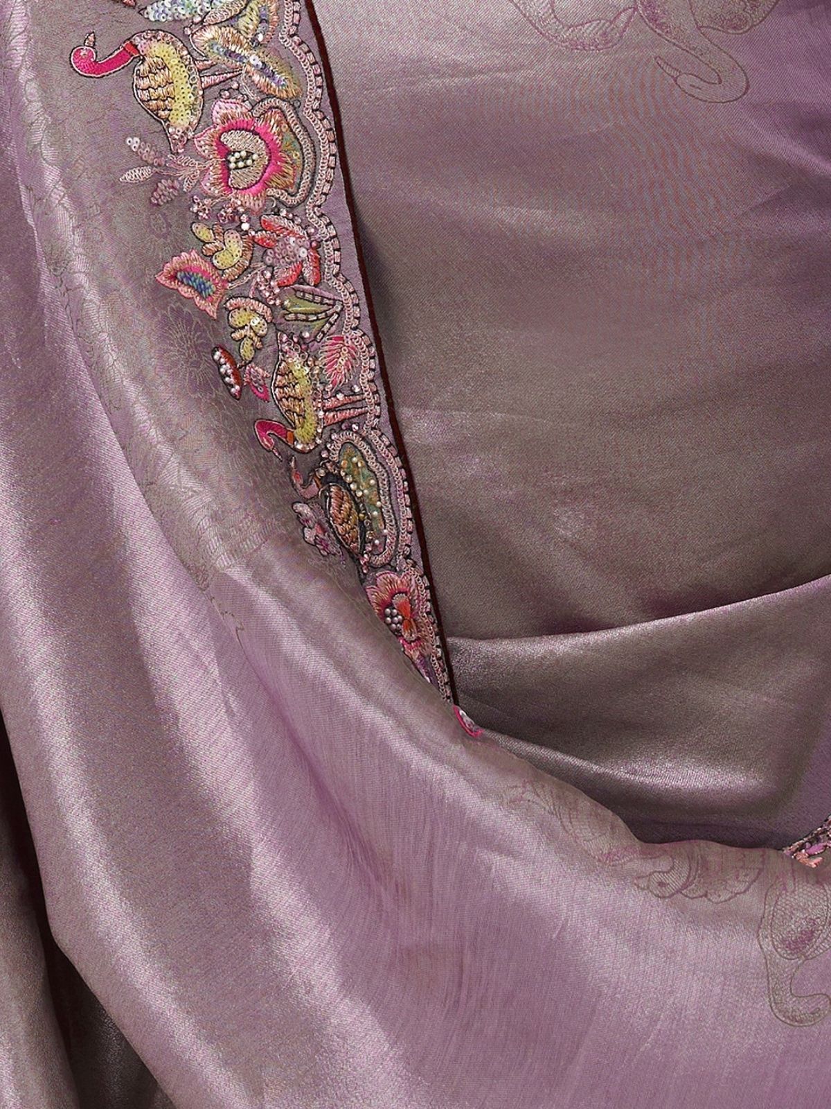 Odette Lavender Viscose Silk Embroidered Saree For Women - Image 7