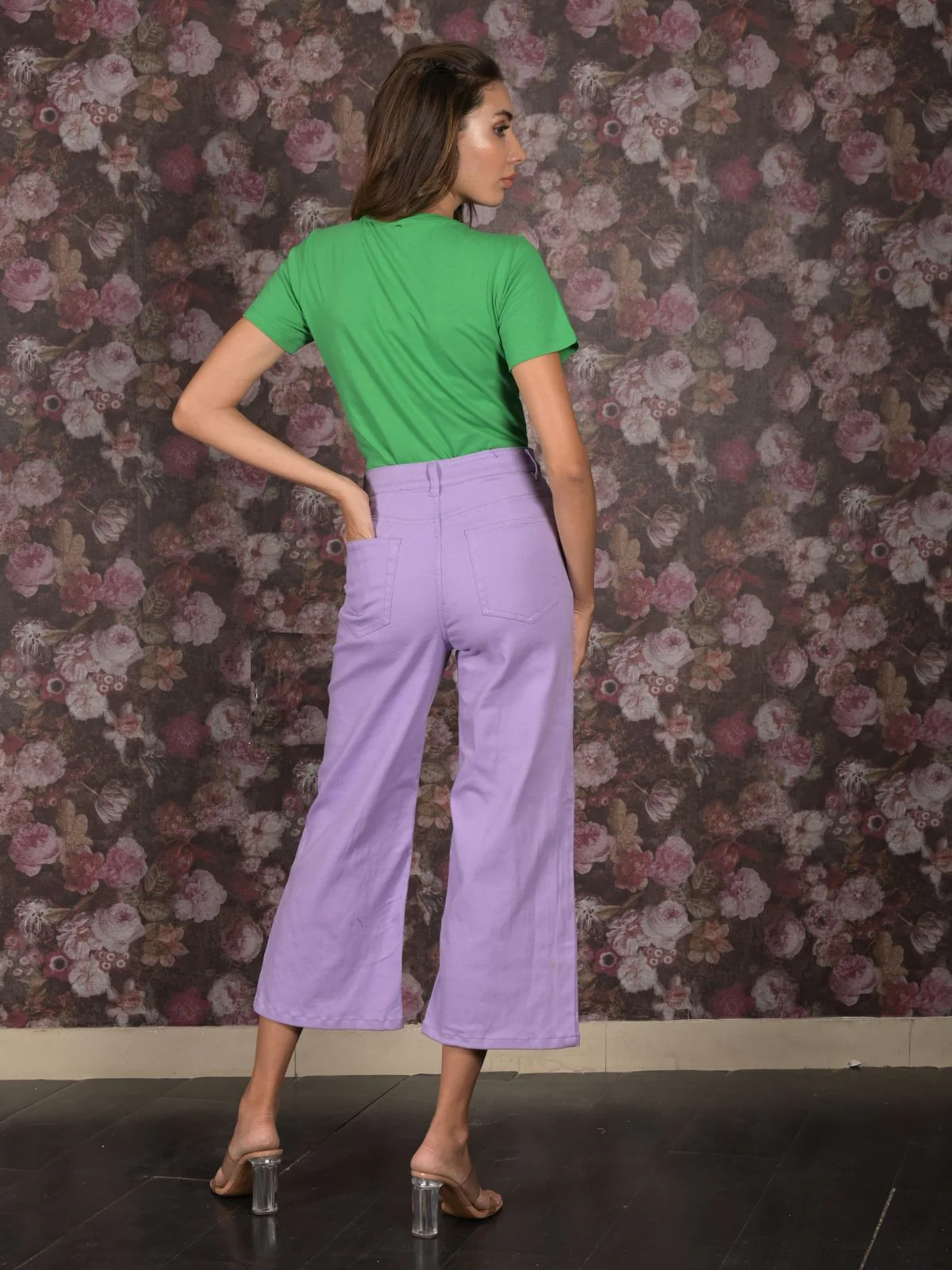 Odette Lavender Wide Leg Denim Trouser for Women - Image 4