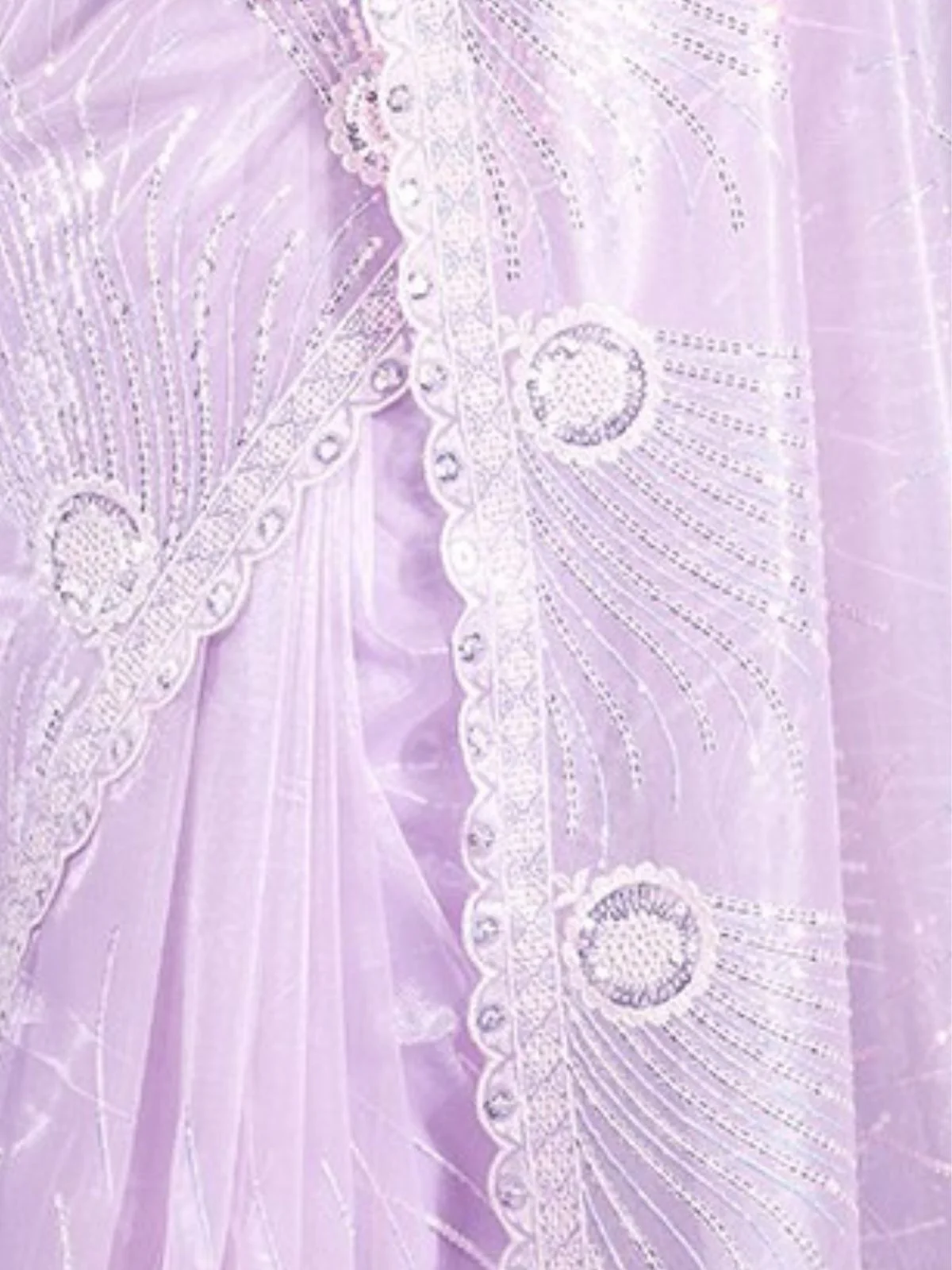 Odette Lavender Organza Embroidered Saree For Women - Image 4