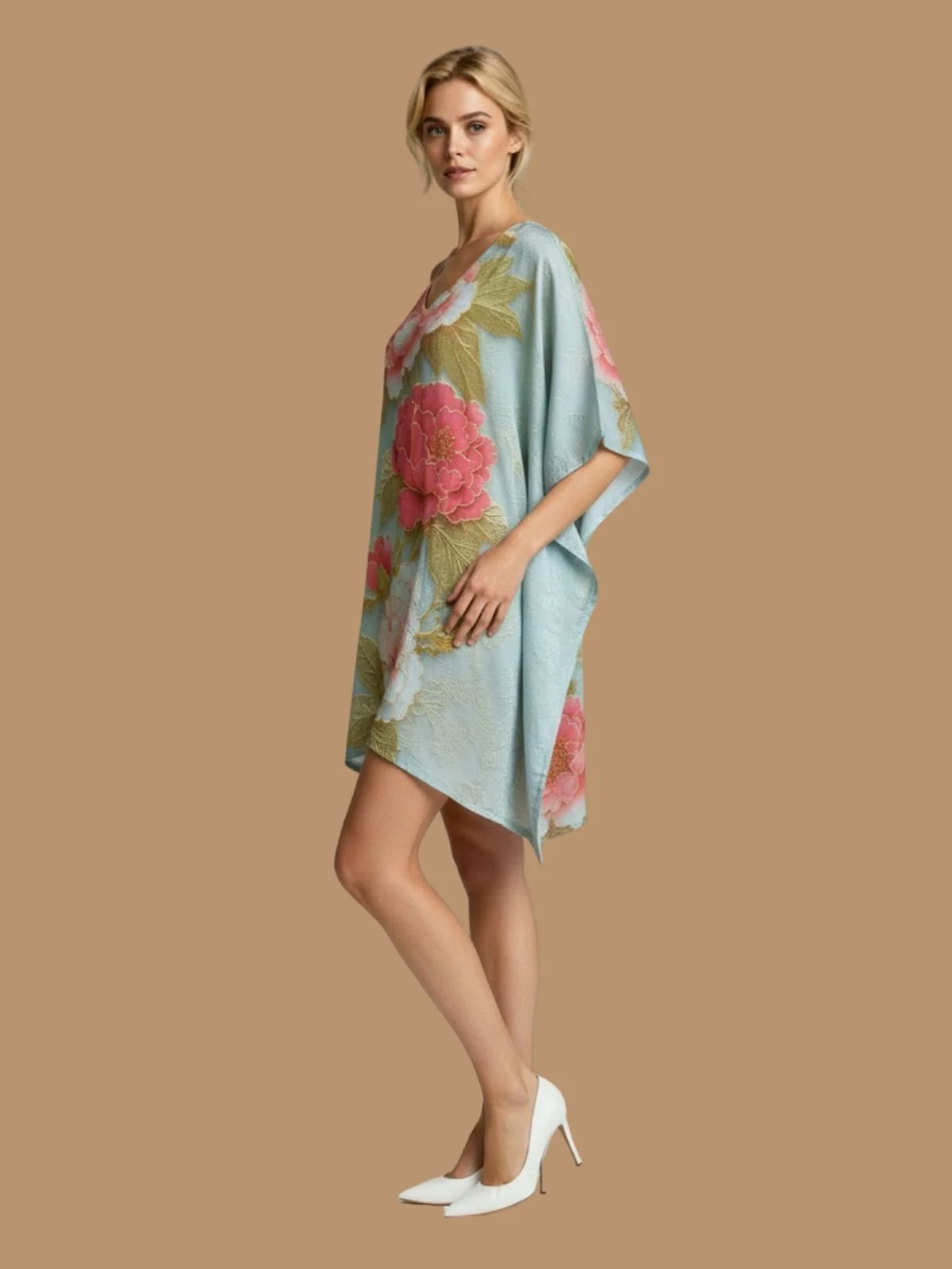 Odette Light Blue Cotton Blend Printed Kaftan For Women - Image 2