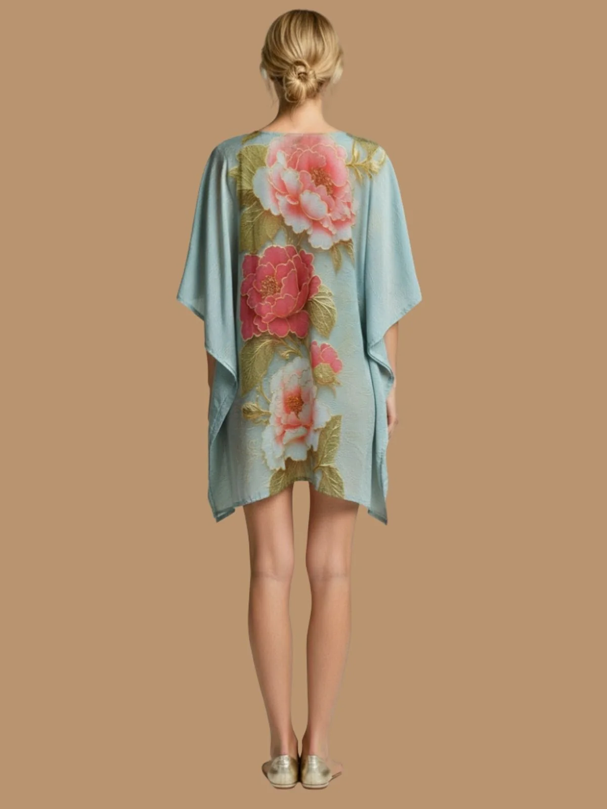 Odette Light Blue Cotton Blend Printed Kaftan For Women - Image 3