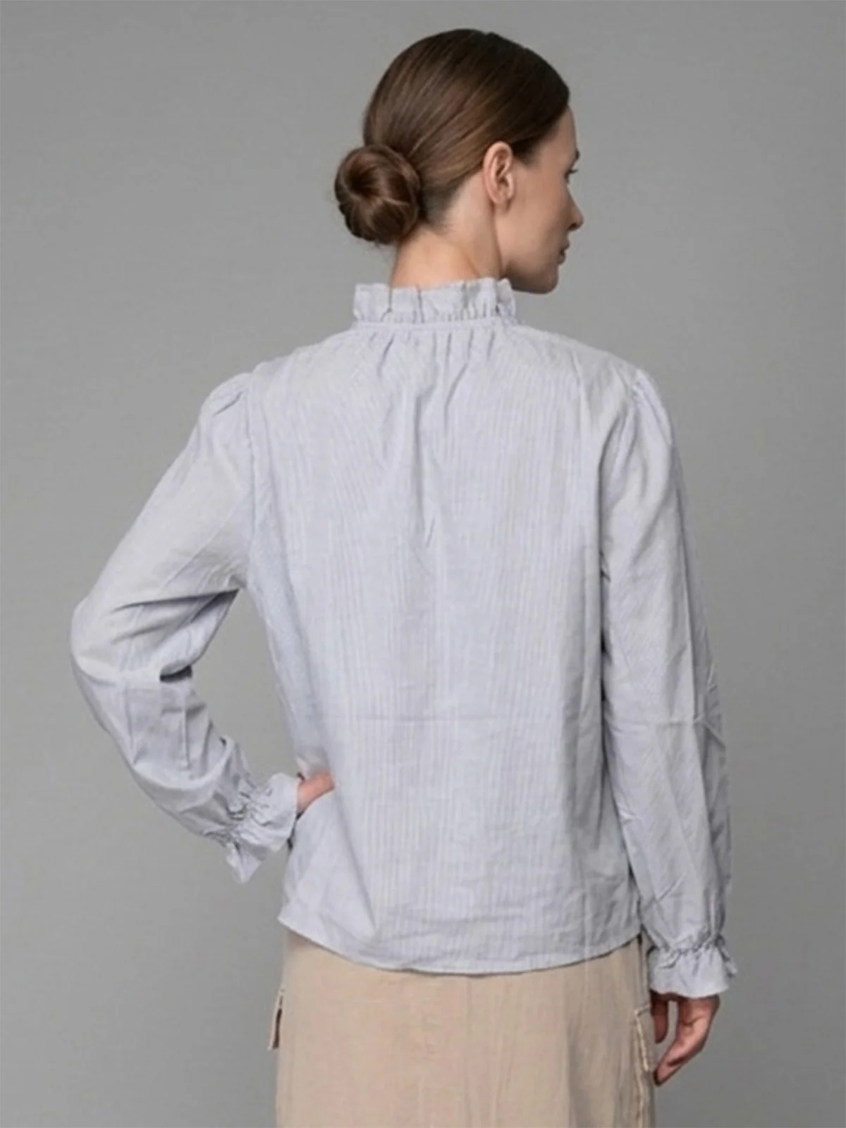 Odette Light Blue Cotton Blend Solid Top For Women - Image 3