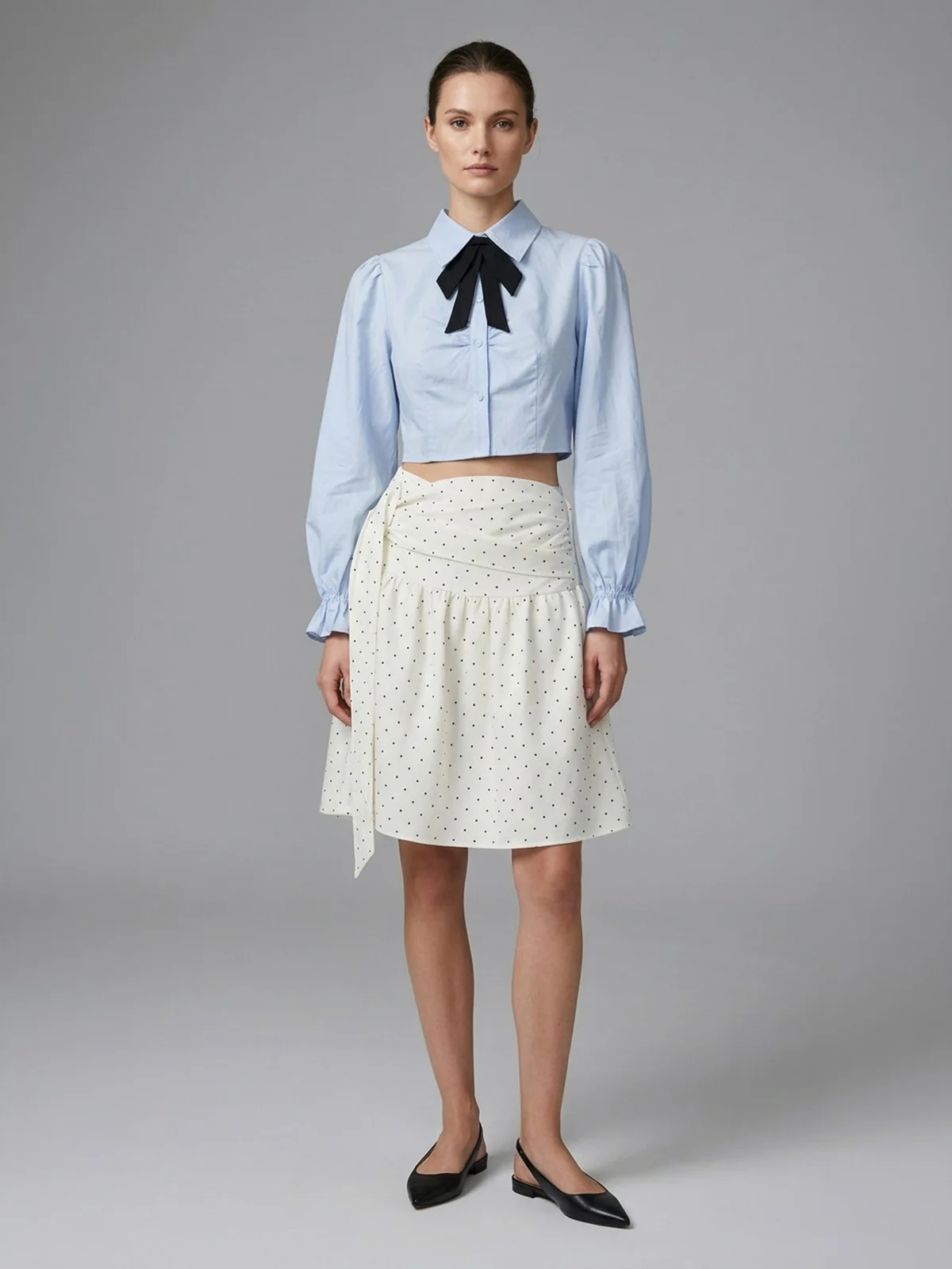 Odette Light Blue Cotton Solid Top For Women