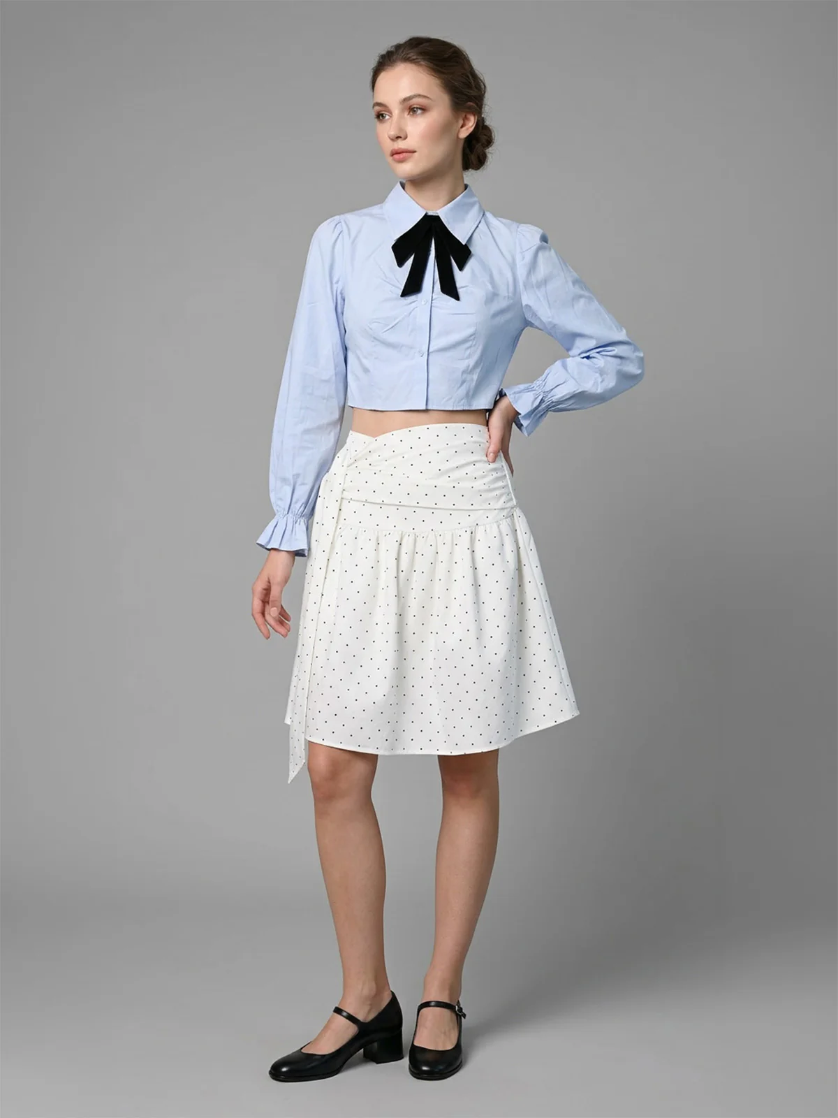 Odette Light Blue Cotton Solid Top For Women - Image 2