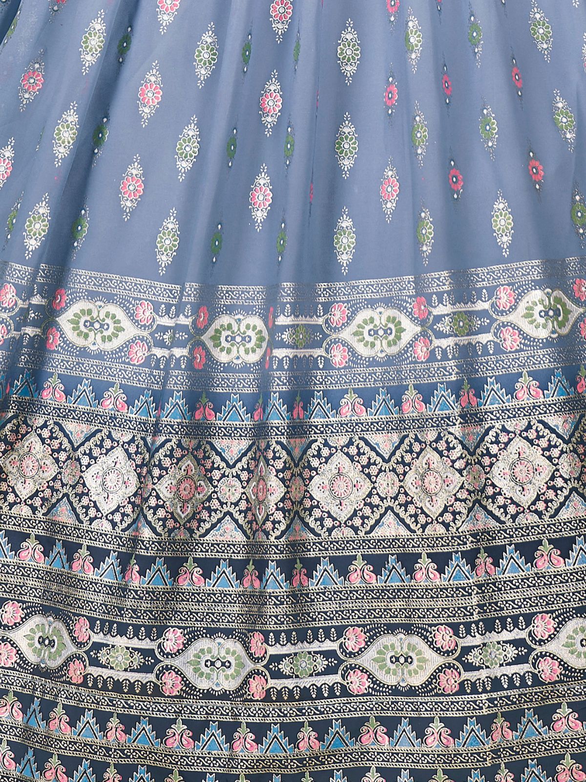 Odette Light Blue Faux Georgette Metalic Multi Foil Work Stitched Gown With Dupatta For Women - Image 6