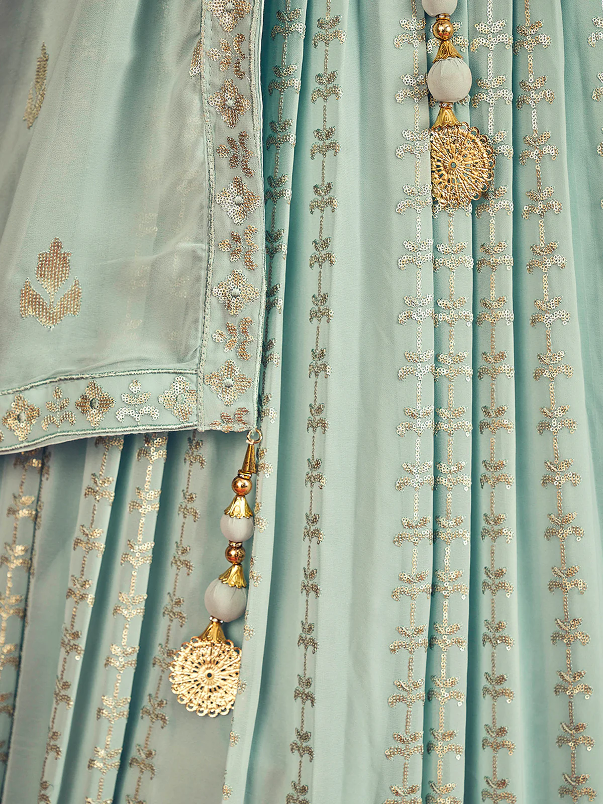 Odette Light Blue Georgette Embellished Stitched Lehenga Set For Women - Image 8