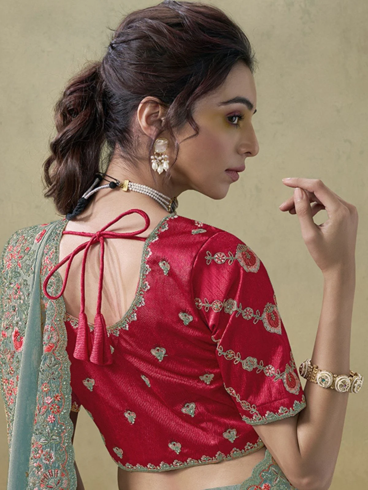 Odette Light Blue Georgette Embroidered Elegant Saree For Women - Image 3