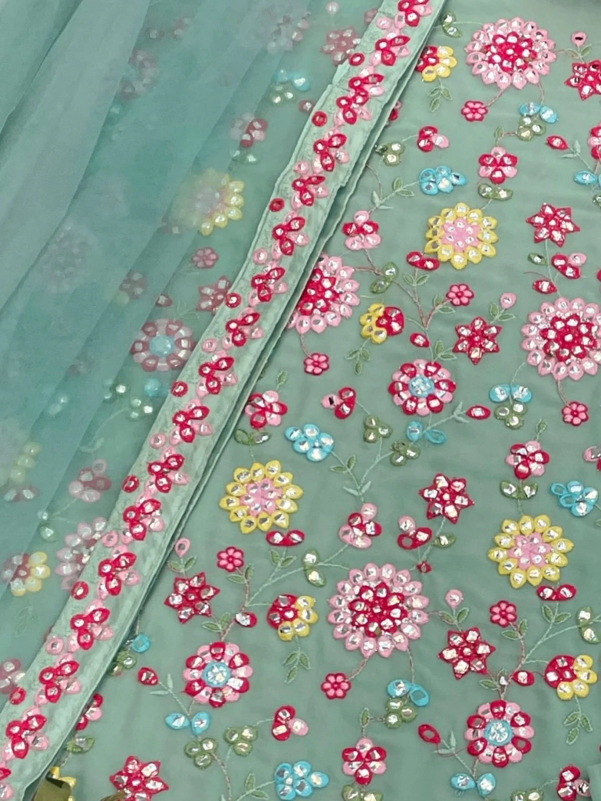 Odette Light Blue Georgette Embroidered Semi-Sitched Kurta Set For Women - Image 3
