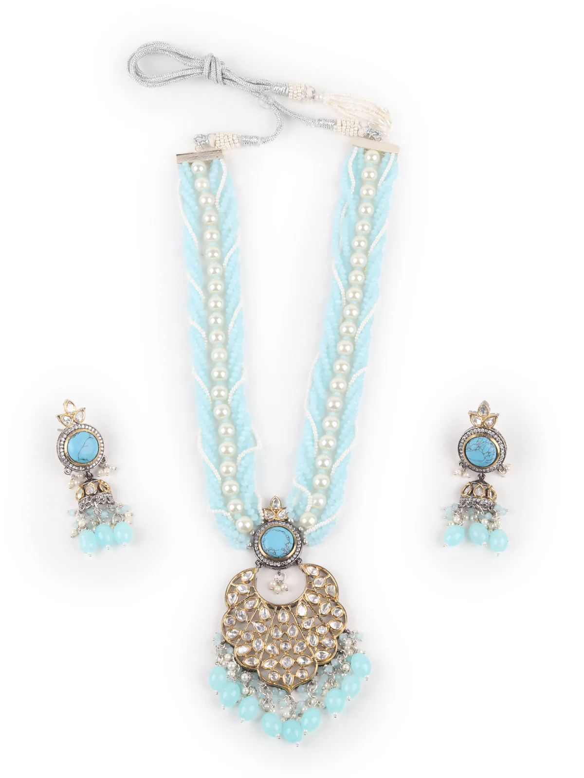 Odette Light Blue Layered Long Necklace Set For Women - Image 2