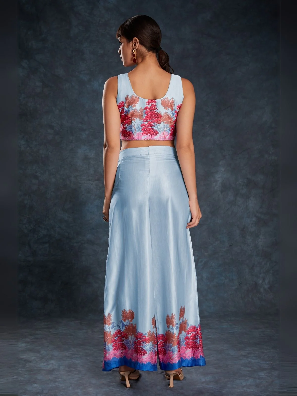 Odette Light Blue Linen Printed Stitched Co-Ord Set For Women - Image 7
